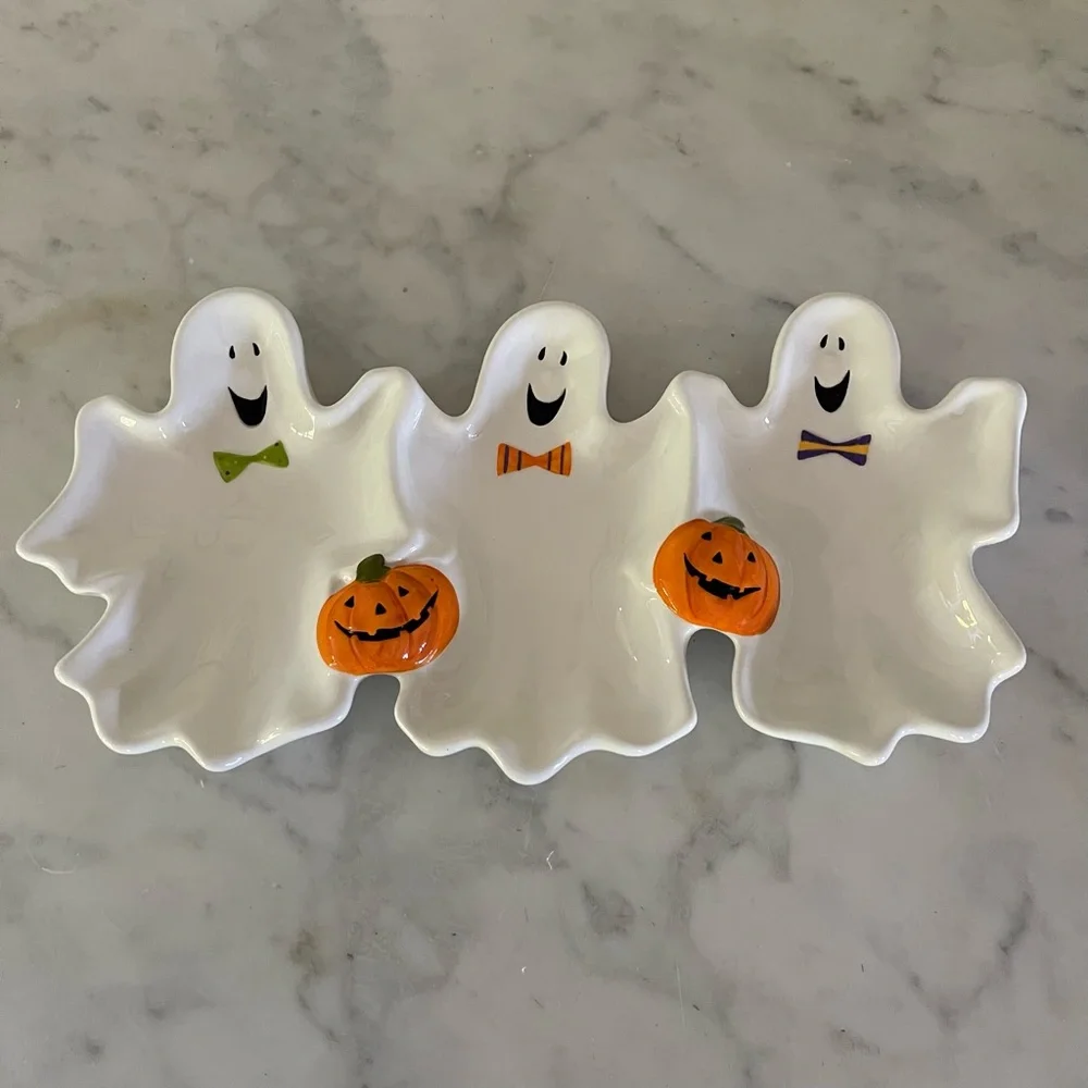 Ceramic Halloween Ghost Platter Dish Set Server
